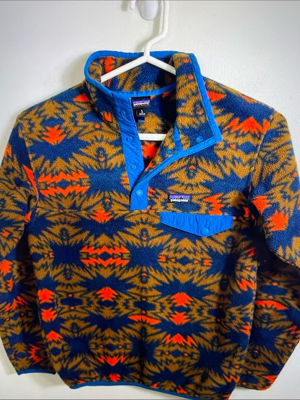 Patagonia Men's Fleece Snap-Placket Pullover - Blue, Orange, Brown